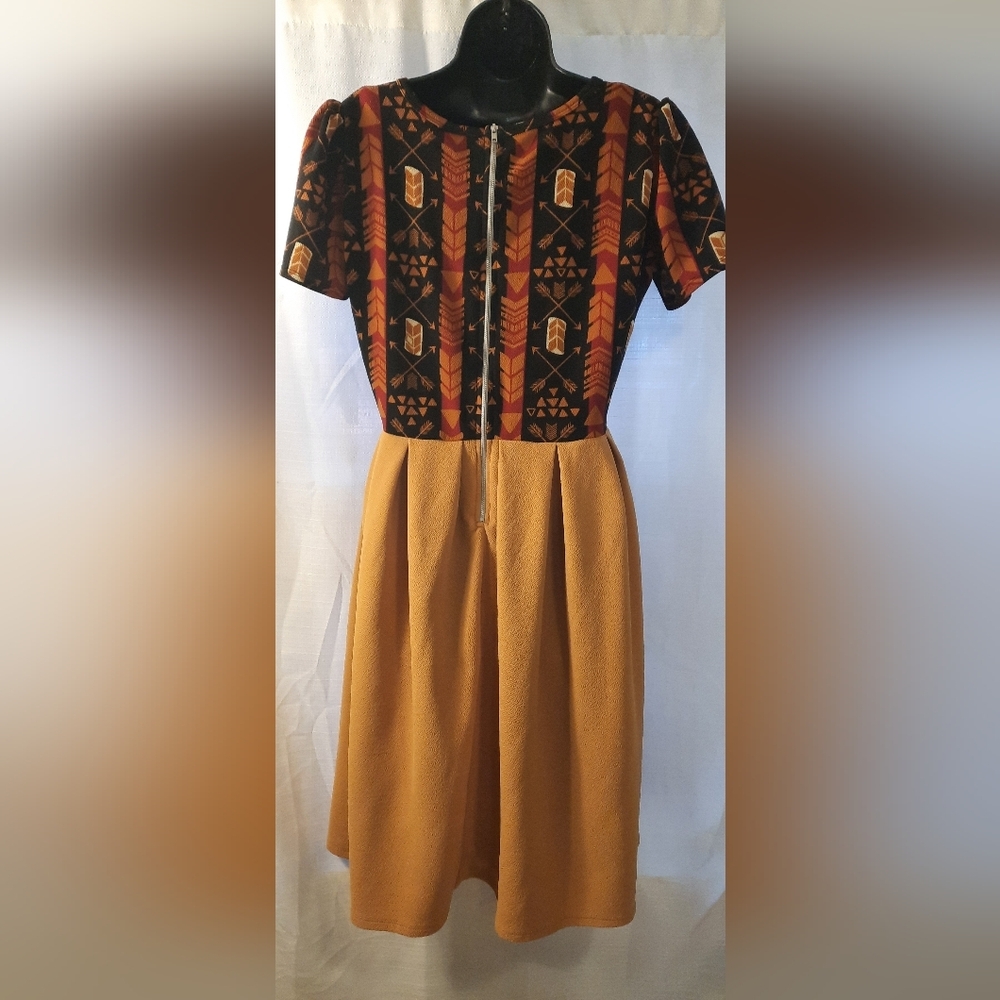LuLaRoe Black and Brown Geometric Midi Dress - Picture 10 of 11